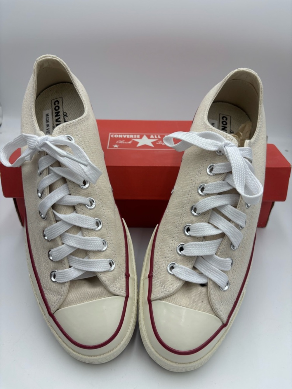 CONVERSE NIB Chuck 70 Low Parchment Unisex Sneakers w/ Red Trim, Original Box